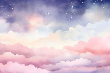 Wall Mural - Watercolor soft gradient universe night sky filled with stars and clouds for dreamy background cover