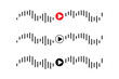 Sound wave icon, podcast player interface, music symbol, sound wave, loading progress bar and buttons.