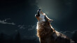Wolf howling at the moon. the wolf howling at the moon at night in front of mountains. AI Generative