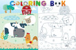 Vector coloring book with farm animals cartoon