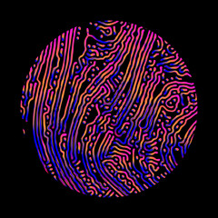 Wall Mural - cirle with a glitched and distorted pattern of lines in neon holographic colors. modern logotype tem