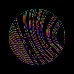Wall Mural - cirle with a glitched and distorted pattern of lines in neon holographic colors. modern logotype tem