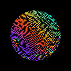 Wall Mural - cirle with a glitched and distorted pattern of lines in neon holographic colors. modern logotype tem
