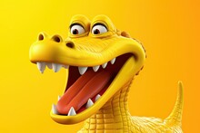 Cheerful Yellow Crocodile With Big Eyes And Open Mouth