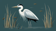 Image Of A Stork In A River With Lots Of Small Trees, Eating, Beautiful Illustration, Vector, Sketch, Generate AI.