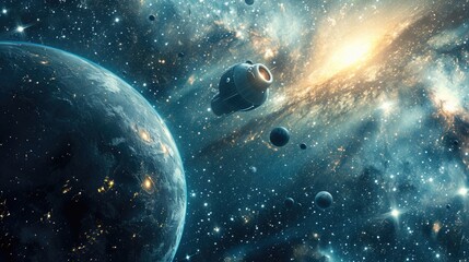 Canvas Print - a captivating image of a space scene featuring various planets and stars. perfect for use in science