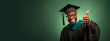 Confident Black Graduate Giving Thumbs Up, Green Backdrop. Encouragement And Success Concept. Generative AI