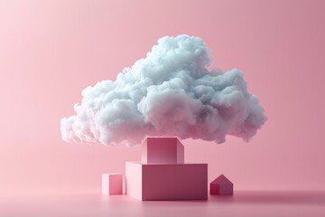 Canvas Print - A pink building with a cloud floating above it. Suitable for various uses