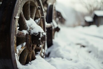 Canvas Print - A close-up view of a tire covered in snow. Ideal for winter-themed designs and advertisements