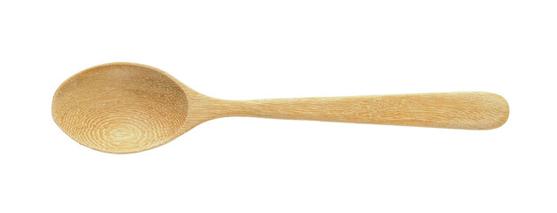Wooden spoon equipment for making drinks or scooping raw ingredients, top view isolated on transparent background.