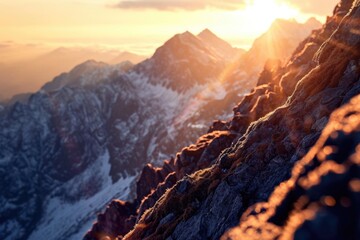 Canvas Print - A beautiful sunset over a mountain, creating a serene and tranquil atmosphere. Perfect for nature and landscape photography projects