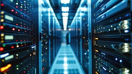 Leinwandbilder - Modern Rack LED console in server room data center. Generative AI.