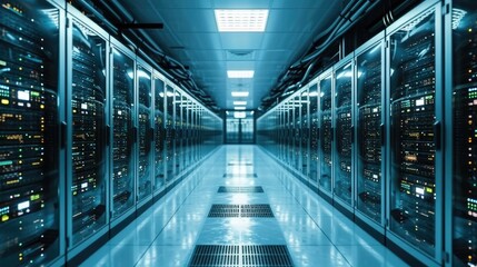 Leinwandbilder - A state of the art data center with rows of server racks, Cooling systems and redundant power supplies. Generative AI.