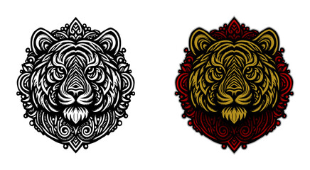 Wall Mural - tiger head logo with ethnic ornament (black, red, yellow)