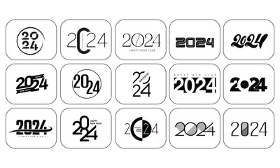 Wall Mural - big set of 2024 number design template. 2024 happy new year logo text design. christmas collection o