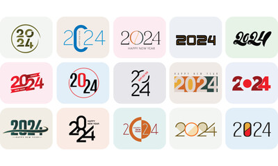 Wall Mural - big set of 2024 number design template. 2024 happy new year logo text design. christmas collection o