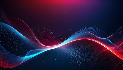 digital light blue and light red particles wave and light abstract background with shining dots star