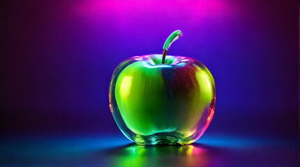 A transparent Apple in neon background with copy space for branding, product logo, cover page, banner, backdrop, magazine front page, or wallpaper. Think Differently