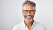 © Fly Frames - Portrait of happy mature man wearing spectacles on white background