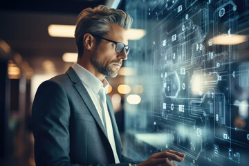 Fototapete - Business man using Ai technology, Digital transformation change management, Internet of things, New technology big data and business process strategy, Customer service management. Generative AI.