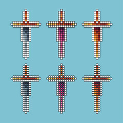 Wall Mural - Pixel art stroke sets of sword icon with variation color item asset. sword icon on pixelated style. 8bits perfect for game asset or design asset element for your game design asset