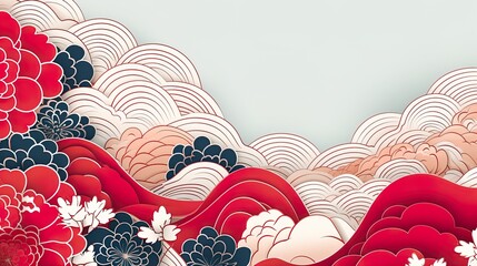 organic asian japanese line wave pattern oriental pattern traditional copy space with white background
