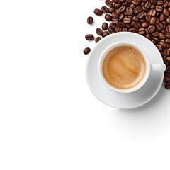 cup of coffee with beans on isolate transparency background, PNG