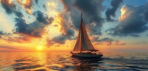 Wall Mural - sailing boat at sunset  generated by AI