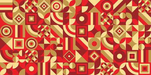 Aufkleber - Vector tiled mosaic and abstract pattern on Chinese New Year theme. Geometric pattern in Chinese New Year colors. For seamless print.