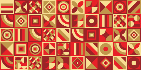 Poster - Geometric pattern in Chinese New Year colors. Vector tiled mosaic and abstract pattern on Chinese New Year theme.