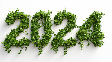 " 2024 " Made Of Green Leaves  Isolated On White Background