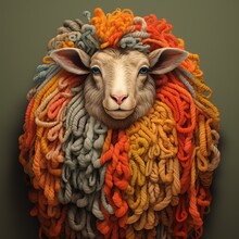 A Sheep With Colorful Yarn