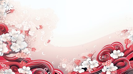 Wall Mural - organic asian japanese line wave pattern oriental pattern traditional copy space with white background