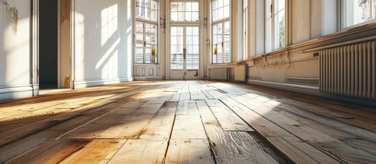 Poster - Classic spacious room with light parquet floor. Creative Banner. Copyspace image