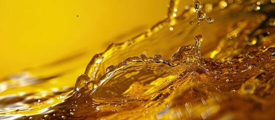 Poster - Liquid flows yellow for the project oil honey beer or other variants area for text. Creative Banner. Copyspace image