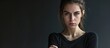 Displeased pissed off angry grumpy pessimistic woman with bad attitude arms crossed looking at you Negative human emotion facial expression feeling. Creative Banner. Copyspace image