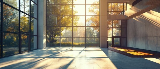 Poster - beautiful modern house empty room with windows. Creative Banner. Copyspace image