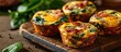 Healthy spinach and bacon egg muffins high protein and low carb breakfast. Creative Banner. Copyspace image