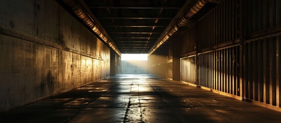 Canvas Print - Inside empty cargo hold of general cargo ship. Creative Banner. Copyspace image