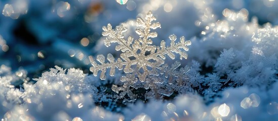 Poster - Macro shot from Snowflake Abstract winter background. Creative Banner. Copyspace image