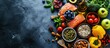 Healthy organic food for Diabetes diet Cholesterol diet food high in antioxidants vitamins and minerals Top view with copy space. Creative Banner. Copyspace image