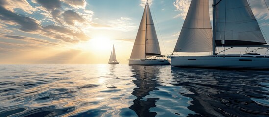Poster - Luxury yachts at Sailing regatta Sailing in the wind through the waves at the Sea. Creative Banner. Copyspace image