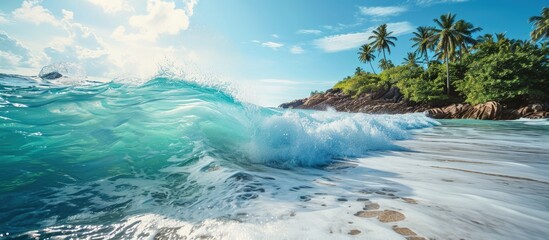 Leinwandbilder - Blue Ocean Wave Tropical Island Atoll Nature Untouched Paradise. Creative Banner. Copyspace image