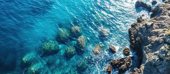 Blue sea water surface calm waters aerial view. Creative Banner. Copyspace image