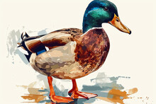 Illustration Design Of A Duck In Painting Style