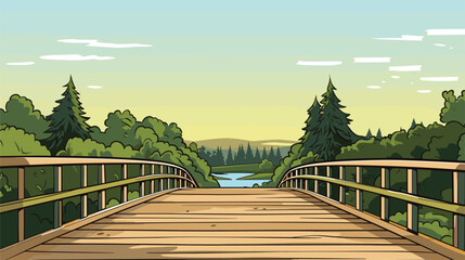 Wall Mural - simplicity and rustic charm of a pedestrian bridge in a vector scene featuring a bridge designed for