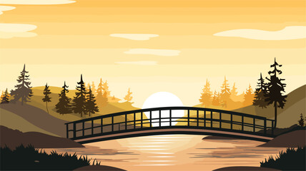 Wall Mural - simplicity and rustic charm of a pedestrian bridge in a vector scene featuring a bridge designed for