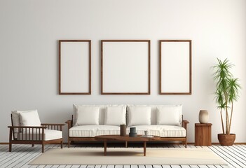 modern living room, mockup of a picture on the wall, blank poster template