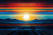 sunset retro gaming design with bold colorful lines background