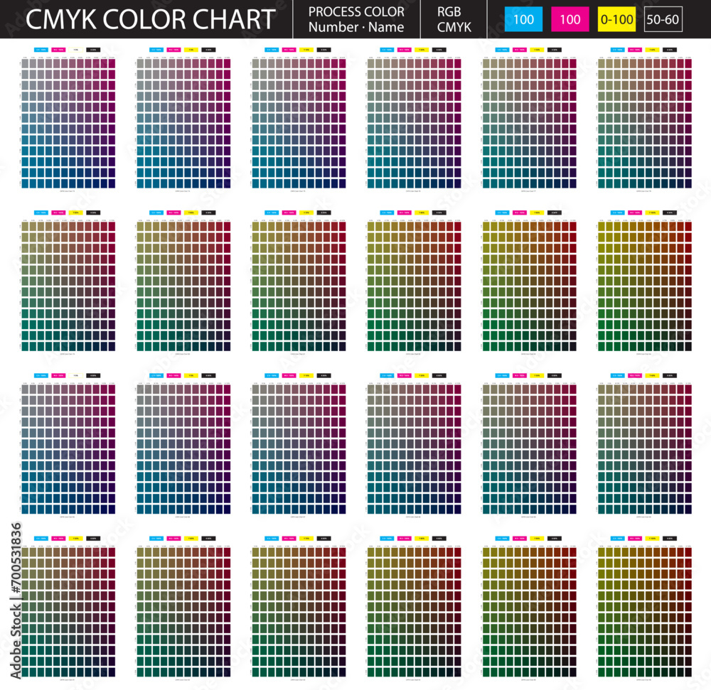 CMYK Process Color Chart Set 4 Stock Vector | Adobe Stock